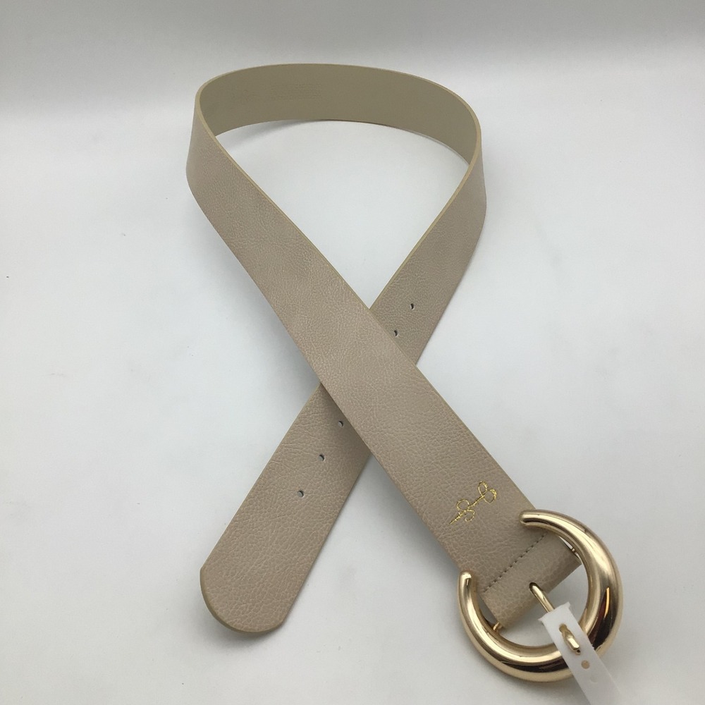 Jessica Simpson Beige Wide Belt with Gold Ring Buckle